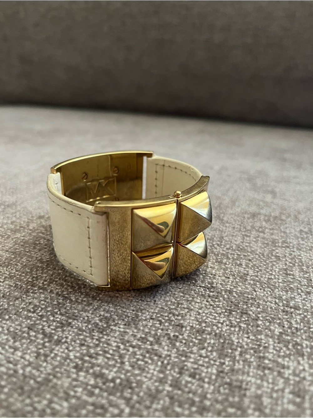 Michael Kors White Leather & Gold-Tone Stud Cuff Bracelet